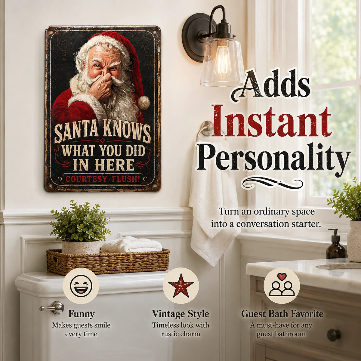 Santa bathroom sign adds instant personality