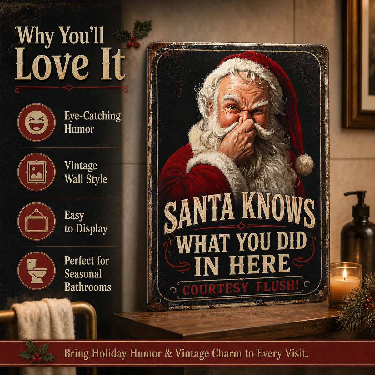 Why you'll love Santa bathroom sign