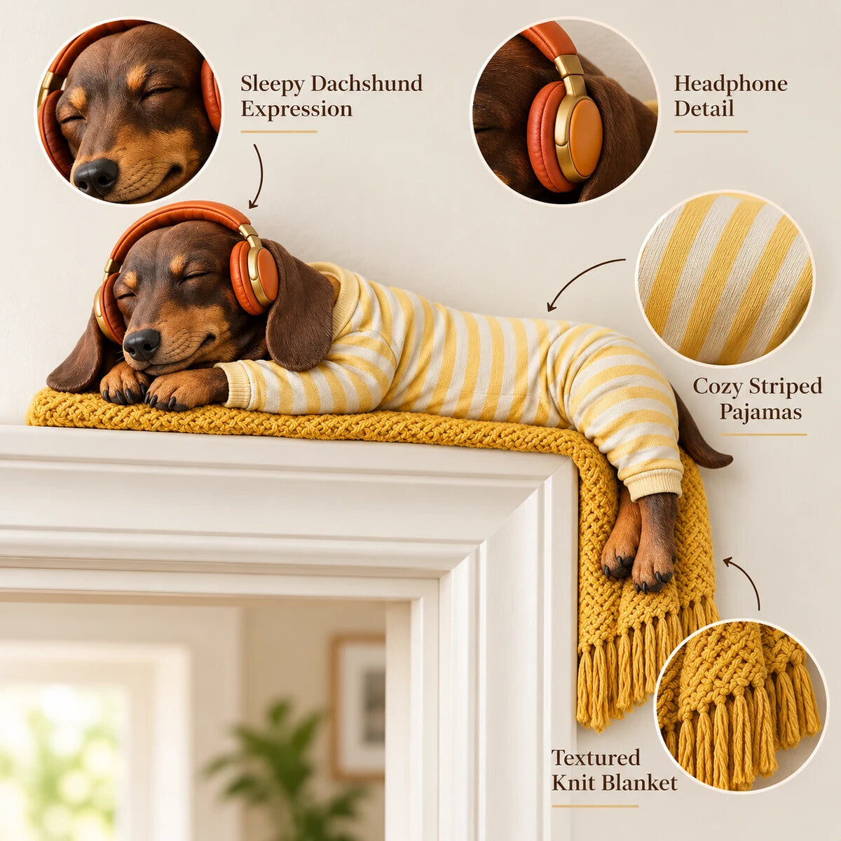Sleeping dachshund topper detail view