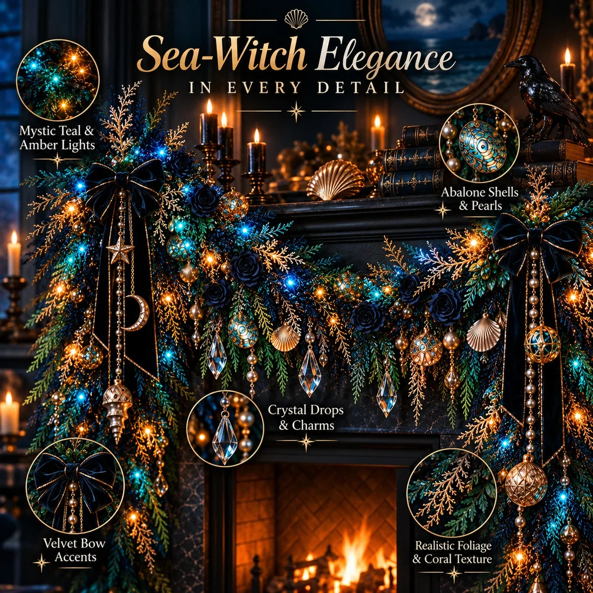 Sea Witch Garland feature collage showing key decorative details