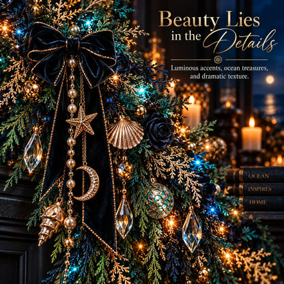 🌊 Dark Ocean Sea Witch Garland – Mystic Teal & Amber Lighted Gothic Coastal Decor