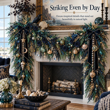 🌊 Dark Ocean Sea Witch Garland – Mystic Teal & Amber Lighted Gothic Coastal Decor