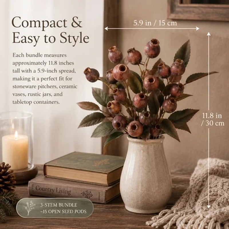 Size guide for vintage faux seed pod bouquet