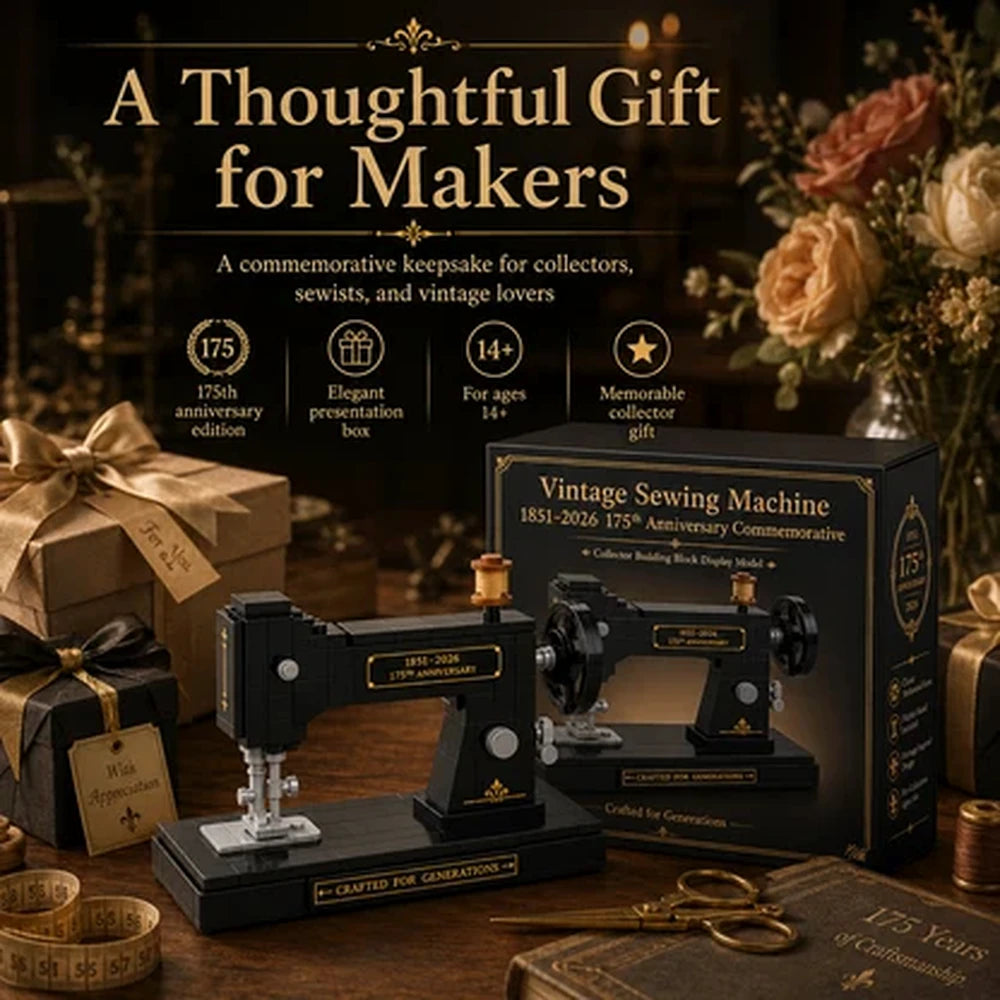 Vintage sewing machine brick set styled as a thoughtful gift