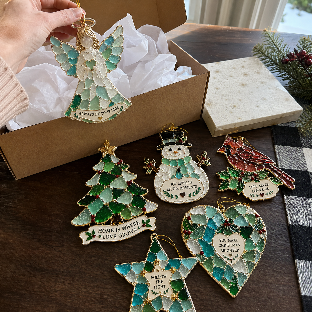 Customer unboxing Sea Glass Christmas Blessing Ornaments