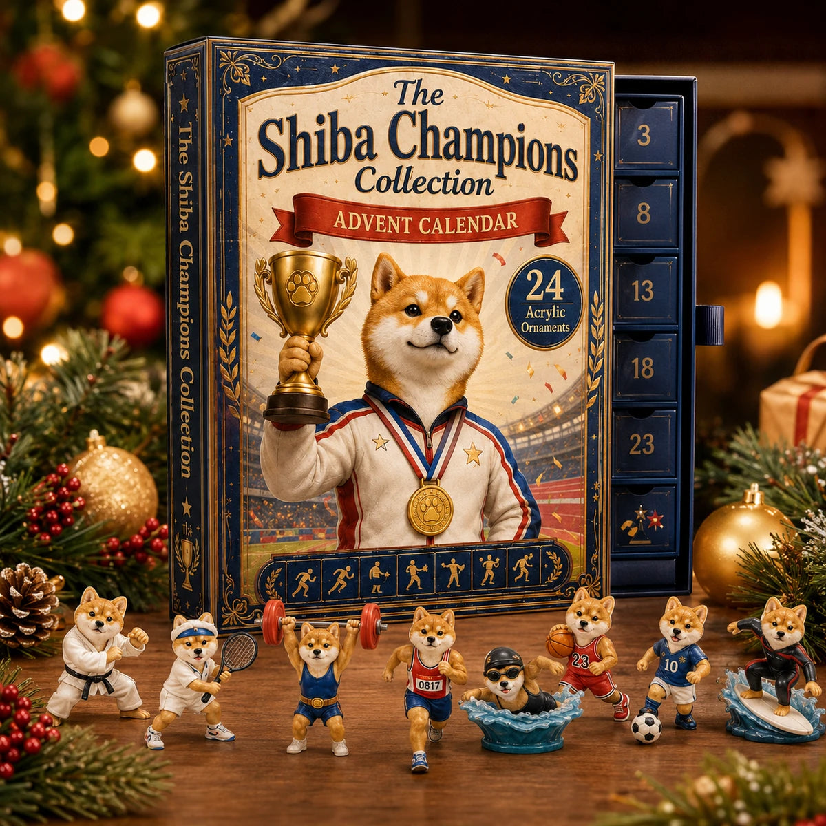 Shiba Champions Sports Advent Calendar with ornaments