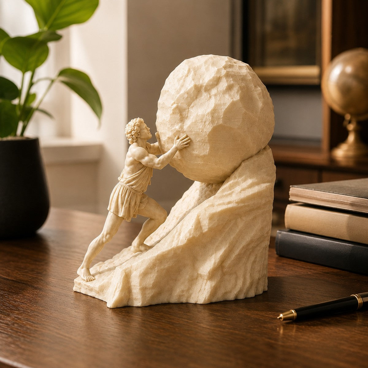 Sisyphus sculpture styled on a desk