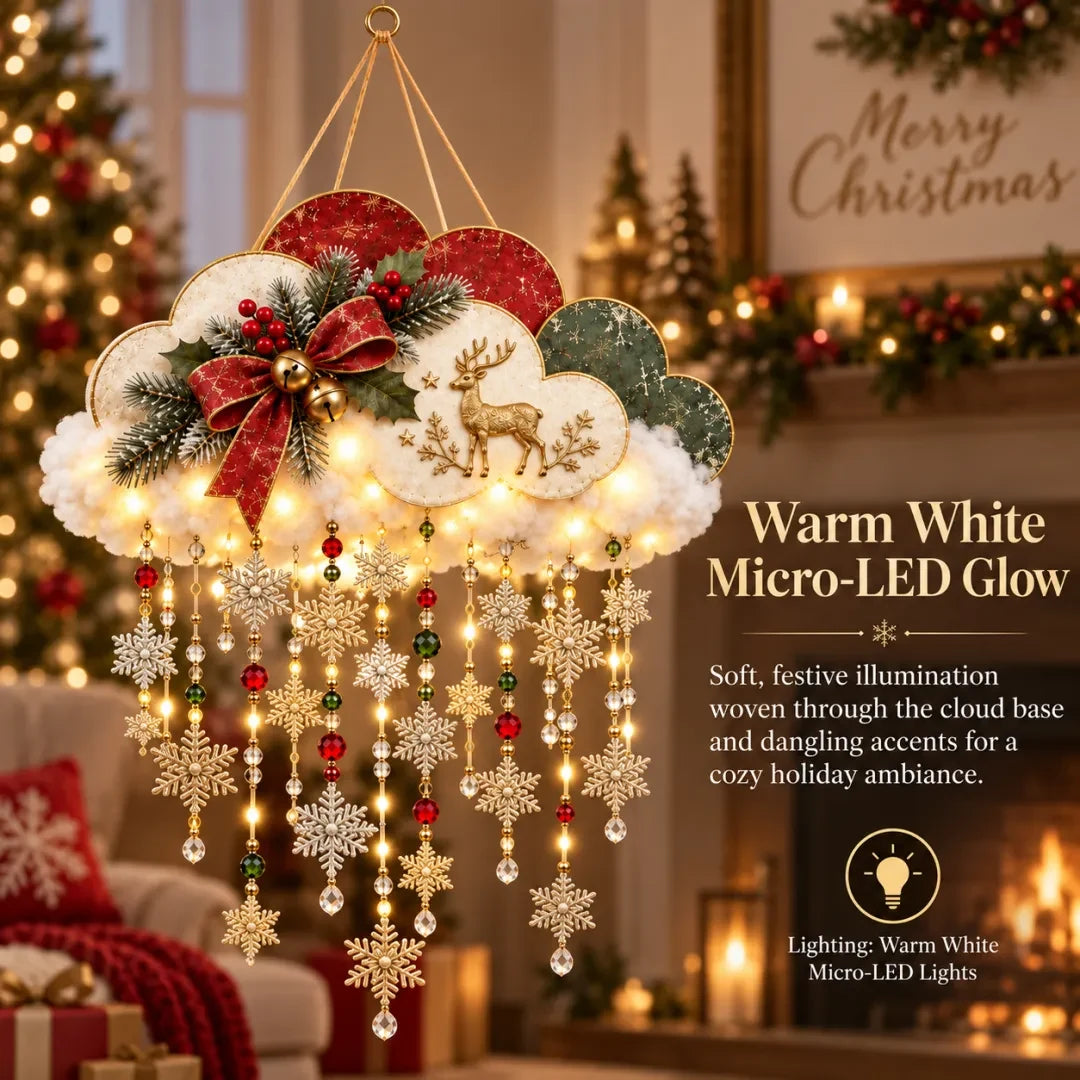 Vintage Lighted Christmas Snowfall Cloud with warm micro LED glow