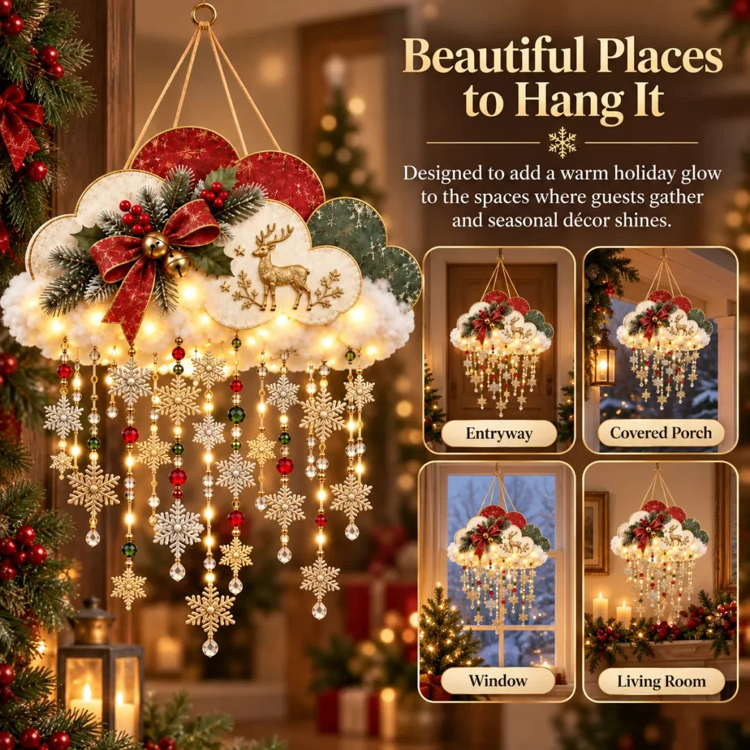 Christmas snowfall cloud decoration styled in different locations