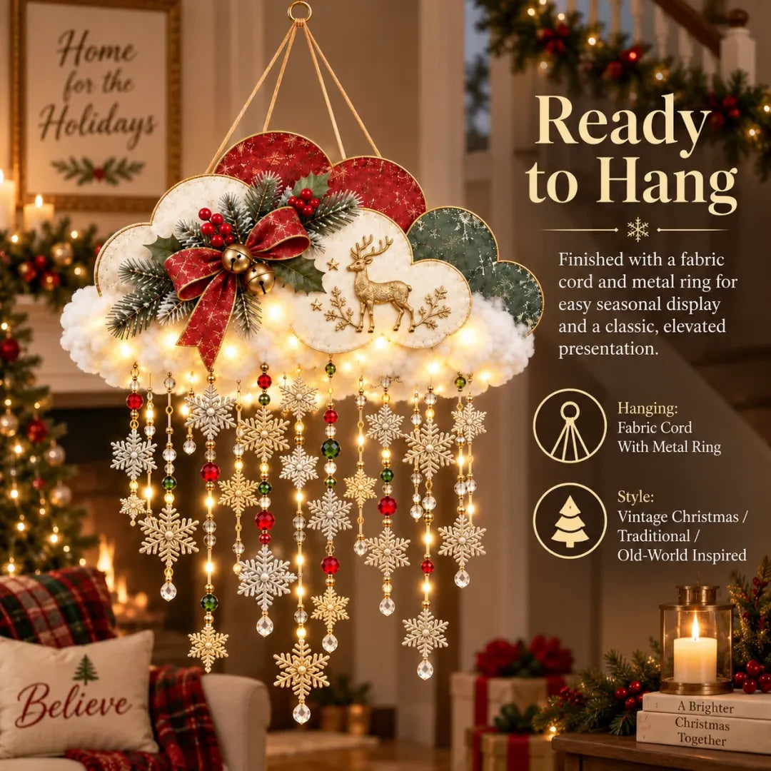 Ready to hang vintage Christmas snowfall cloud decoration