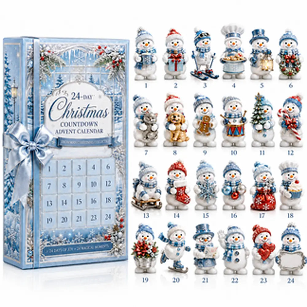 Complete numbered lineup of 24 snowman Christmas designs