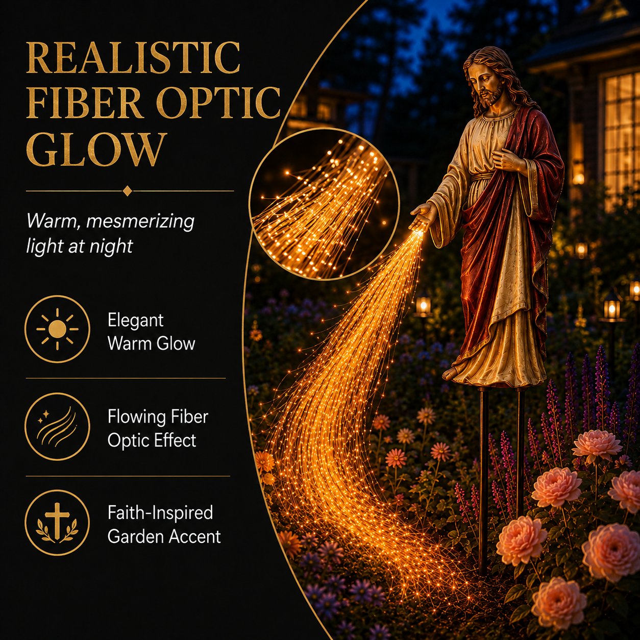 Close view of the flowing fiber optic glow