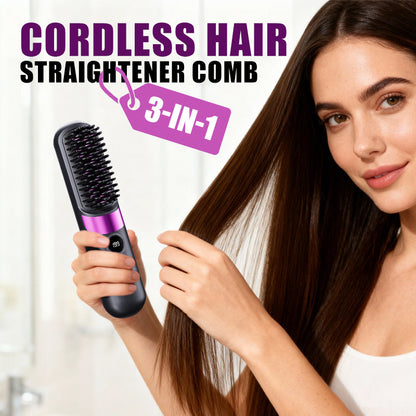 💇‍♀️ 3-in-1 Cordless Hair Straightening Brush – Straighten, Curl & Detangle Anywhere ✨