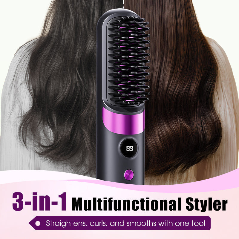 💇‍♀️ 3-in-1 Cordless Hair Straightening Brush – Straighten, Curl & Detangle Anywhere ✨
