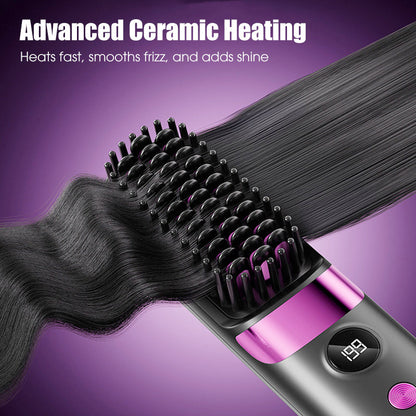 💇‍♀️ 3-in-1 Cordless Hair Straightening Brush – Straighten, Curl & Detangle Anywhere ✨
