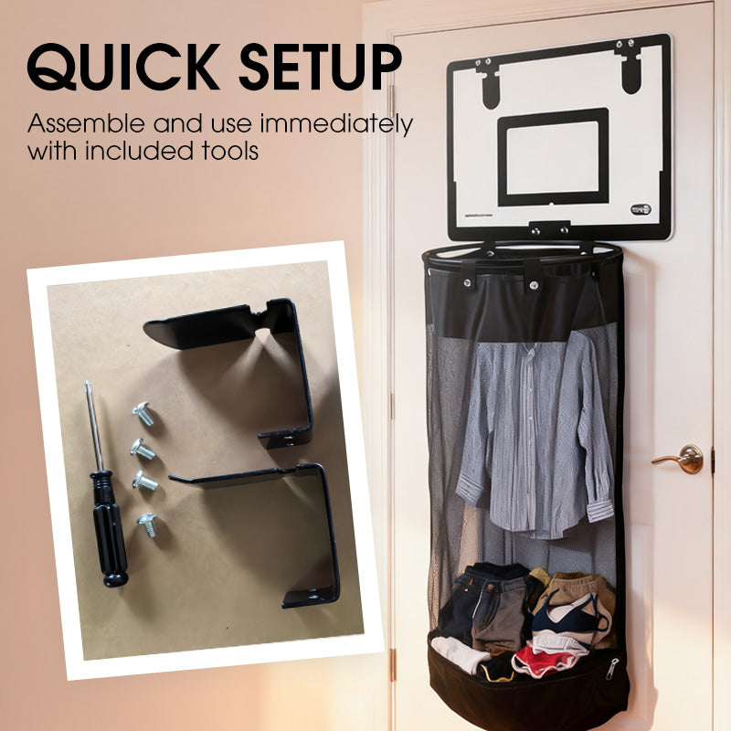 🎉Over-the-Door Basketball Laundry Hamper | Creative Score Game, Big Black Mesh Net, Acrylic/Wood Backboard, No-Drill Install 🚪🏀