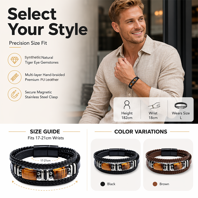 🖤✨ Urban Braided Leather Bracelet – Layered Unisex Wristwear for Everyday Style
