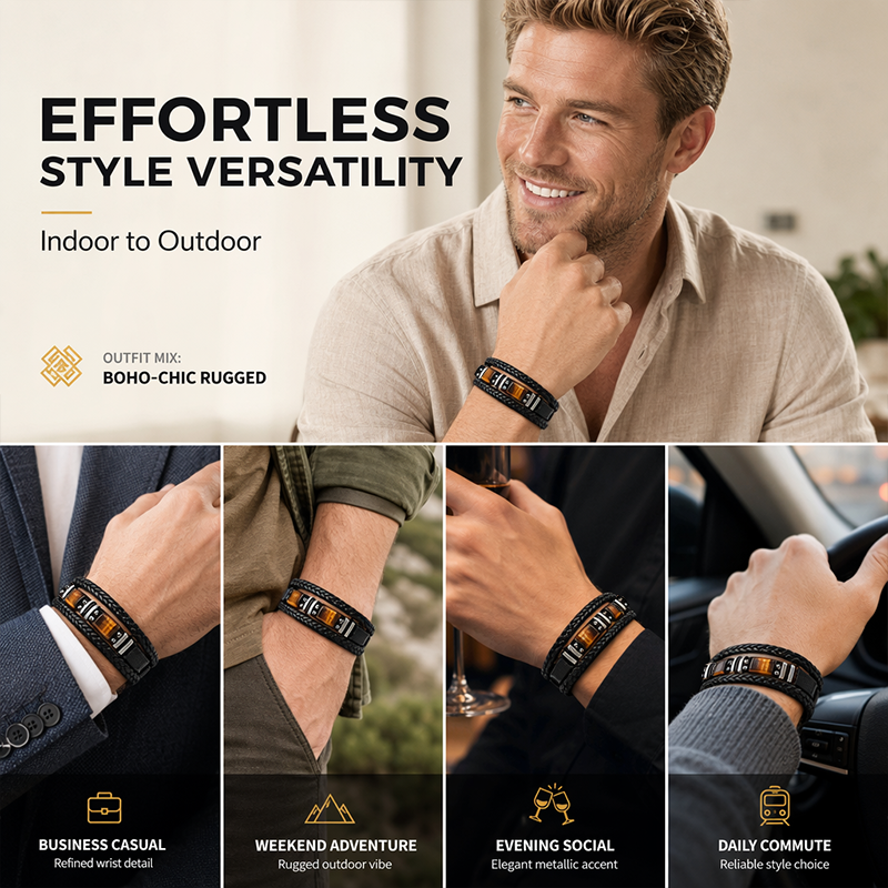 🖤✨ Urban Braided Leather Bracelet – Layered Unisex Wristwear for Everyday Style
