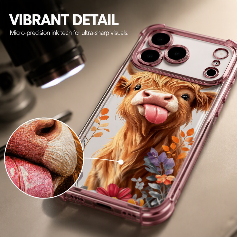 🐮🌸 Highland Cow Art Phone Case – Colorful Protective Cover with Matching Wrist Strap