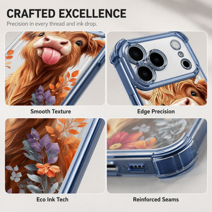 🐮🌸 Highland Cow Art Phone Case – Colorful Protective Cover with Matching Wrist Strap