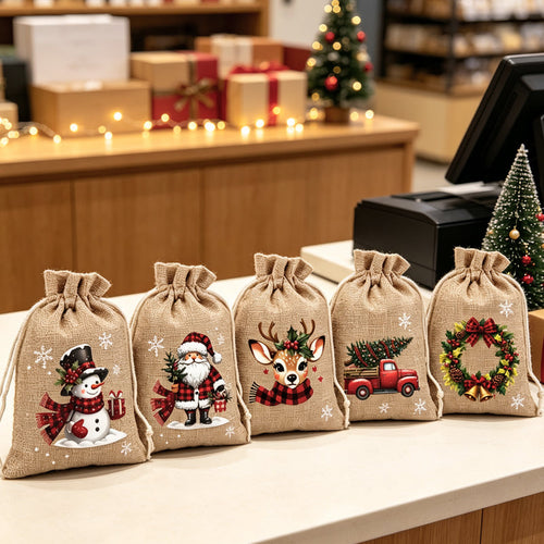 Reusable Christmas Drawstring Gift Bags – 10 × 15 cm