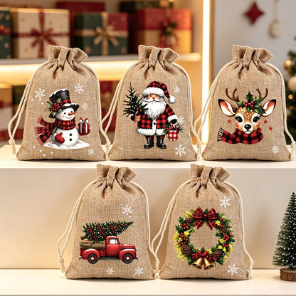 Reusable Christmas Drawstring Gift Bags – 10 × 15 cm