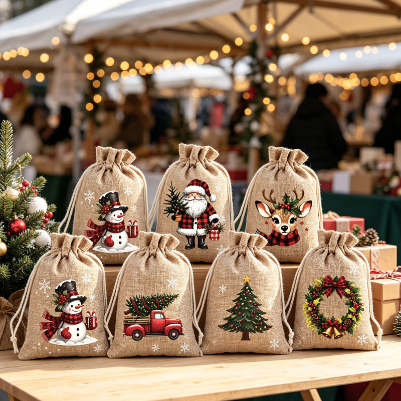 Reusable Christmas Drawstring Gift Bags – 10 × 15 cm