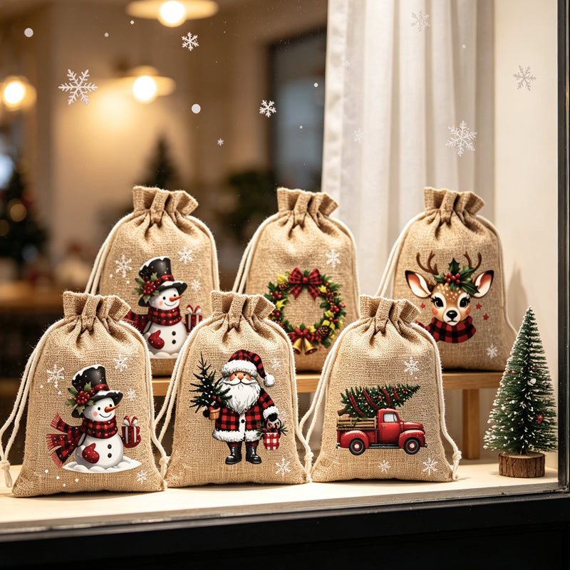 Reusable Christmas Drawstring Gift Bags – 10 × 15 cm