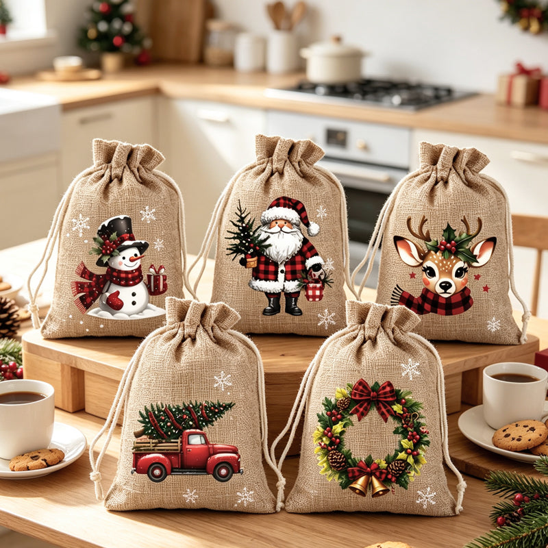 Reusable Christmas Drawstring Gift Bags – 10 × 15 cm