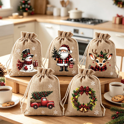 Reusable Christmas Drawstring Gift Bags – 10 × 15 cm
