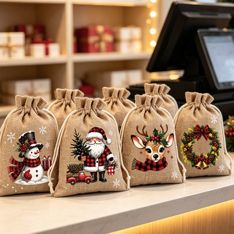 Reusable Christmas Drawstring Gift Bags – 10 × 15 cm