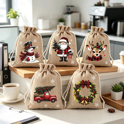 Reusable Christmas Drawstring Gift Bags – 10 × 15 cm