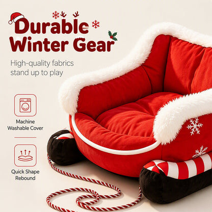 🎄🛷 Santa’s Little Rider Cozy Pet Sleigh – Festive Holiday Bed with Removable Cushion