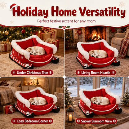🎄🛷 Santa’s Little Rider Cozy Pet Sleigh – Festive Holiday Bed with Removable Cushion