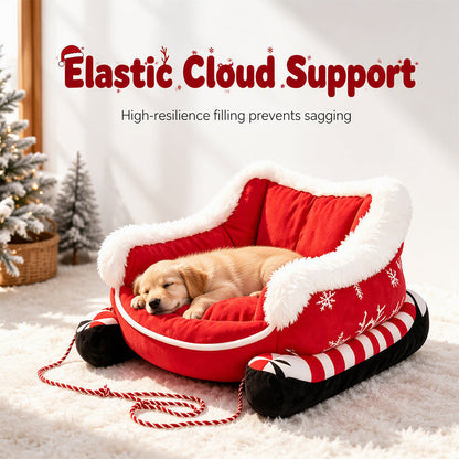 🎄🛷 Santa’s Little Rider Cozy Pet Sleigh – Festive Holiday Bed with Removable Cushion