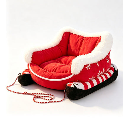 🎄🛷 Santa’s Little Rider Cozy Pet Sleigh – Festive Holiday Bed with Removable Cushion