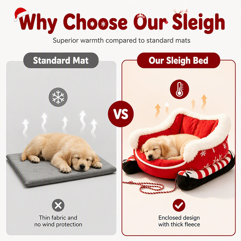 🎄🛷 Santa’s Little Rider Cozy Pet Sleigh – Festive Holiday Bed with Removable Cushion