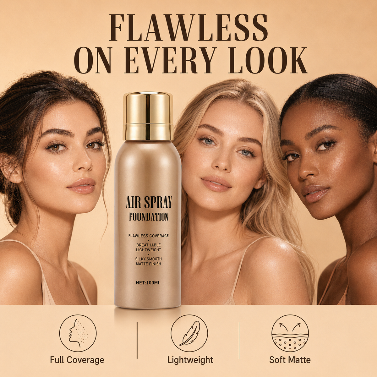 💨✨ Airbrush-Effect Spray Foundation – Waterproof, Lightweight & Buildable Flawless Coverage