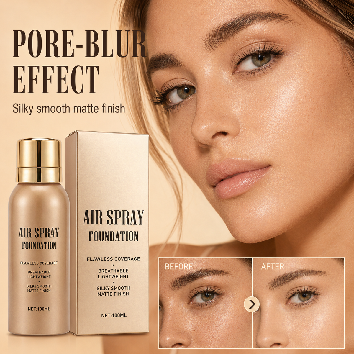 💨✨ Airbrush-Effect Spray Foundation – Waterproof, Lightweight & Buildable Flawless Coverage