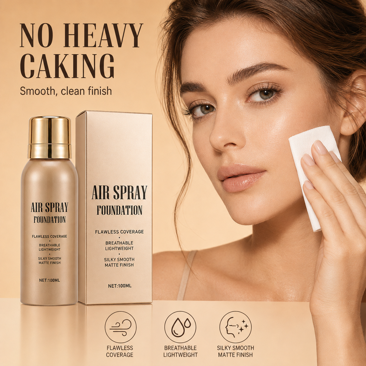 💨✨ Airbrush-Effect Spray Foundation – Waterproof, Lightweight & Buildable Flawless Coverage