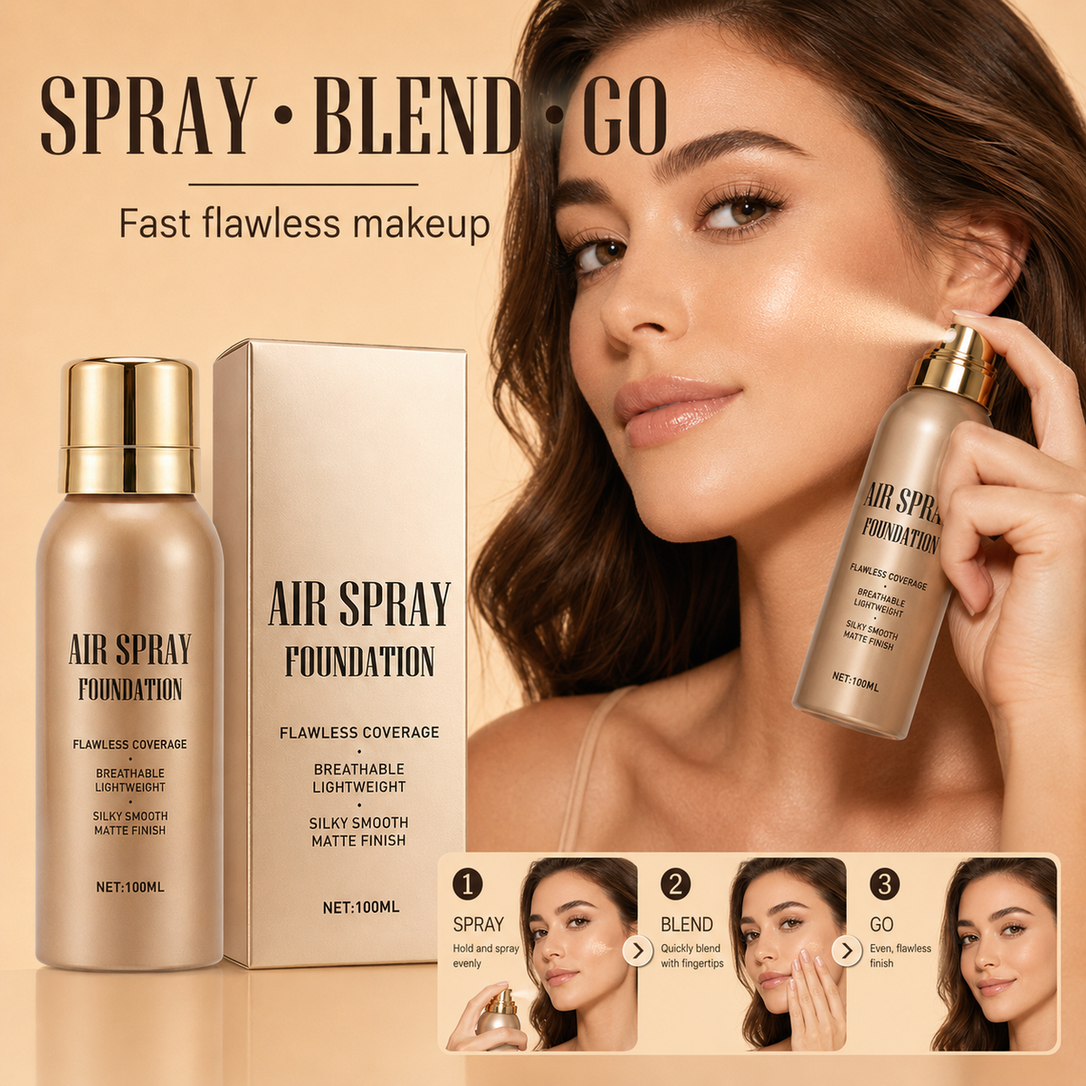 💨✨ Airbrush-Effect Spray Foundation – Waterproof, Lightweight & Buildable Flawless Coverage