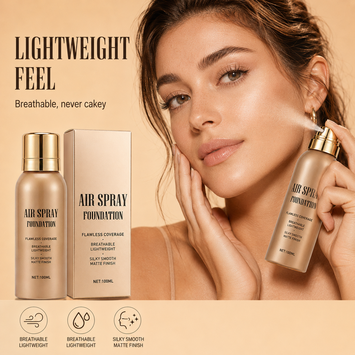 💨✨ Airbrush-Effect Spray Foundation – Waterproof, Lightweight & Buildable Flawless Coverage