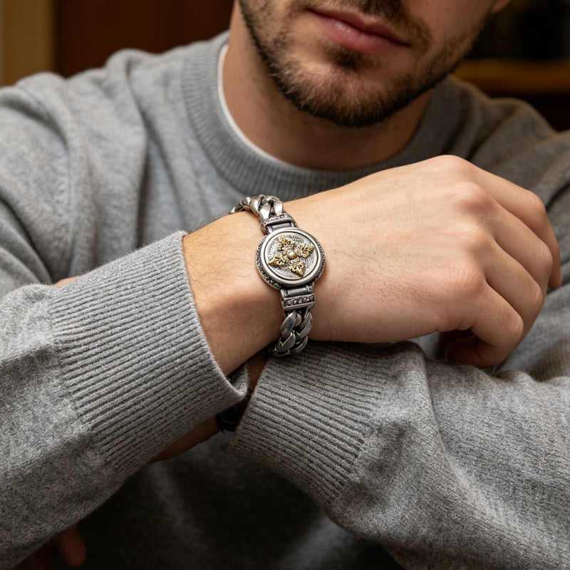 🧿⚙️ Rugged Spinner Bracelet – Vintage-Inspired Men’s Wrist Accessory