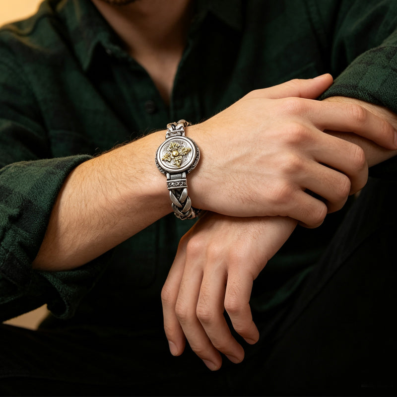 🧿⚙️ Rugged Spinner Bracelet – Vintage-Inspired Men’s Wrist Accessory