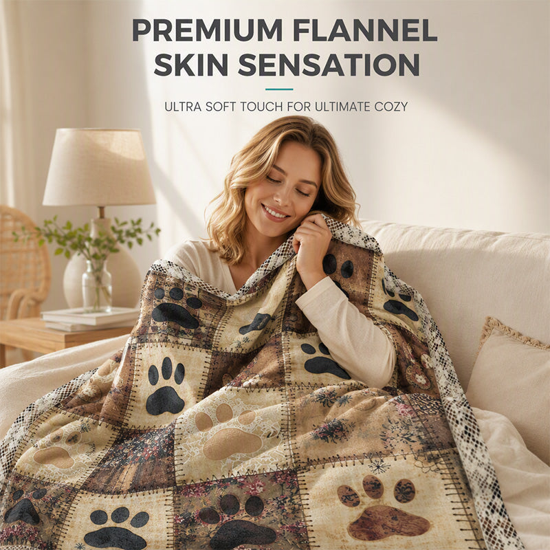 🐶🐾Cute Paw Print Soft Flannel Blanket – Snuggly, Warm, Lovely Home Decor 🛌
