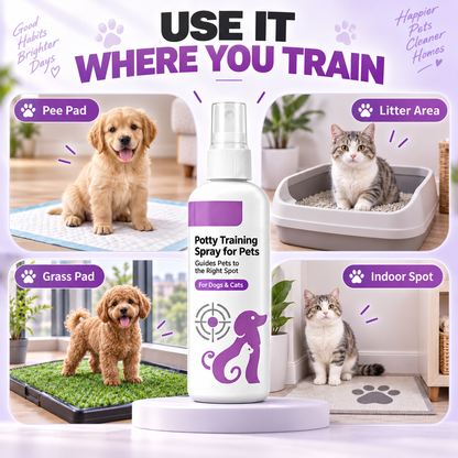 Potty Training Spray ! Guides pets, safe & easy spray. Cleaner home – grab yours!