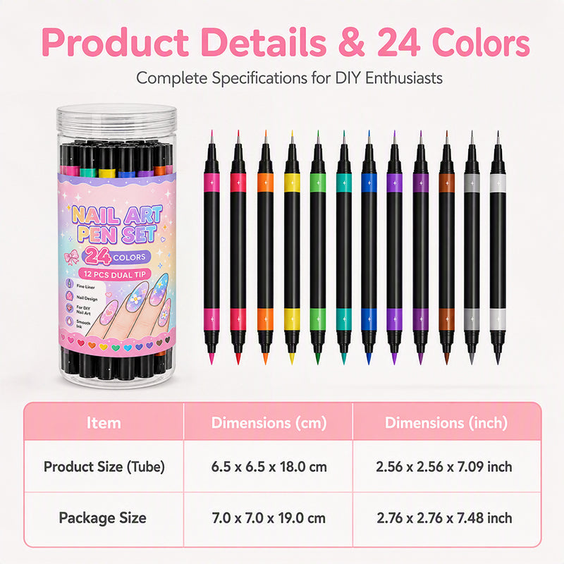 📢📢40% OFF !! ⏰24 Colors Dual Ended Nail Art Pens Set