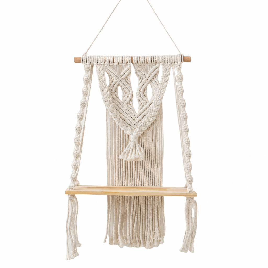 🌿📚 Boho Woven Hanging Shelf – Floating Wall Display for Books, Plants & Cozy Home Decor