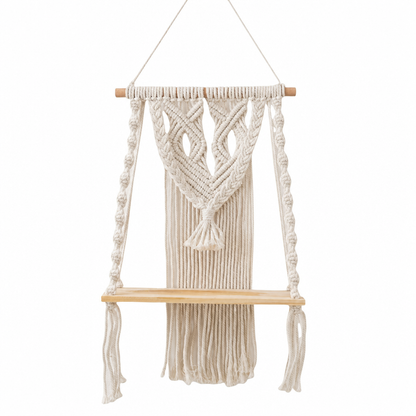 🌿📚 Boho Woven Hanging Shelf – Floating Wall Display for Books, Plants & Cozy Home Decor