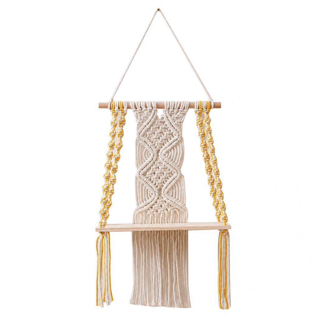 🌿📚 Boho Woven Hanging Shelf – Floating Wall Display for Books, Plants & Cozy Home Decor